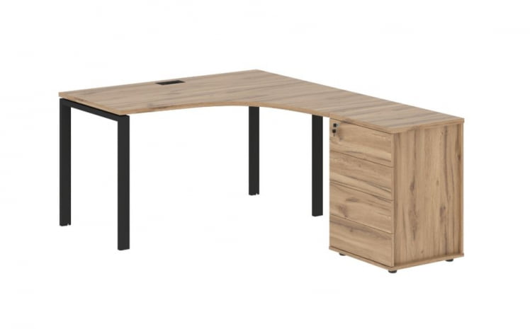 Стол эргономичный с тумбой правый EDIS EUCET 1318 R Дуб Денвер светлый Черный_0