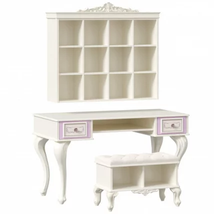 Стол письменный с полкой навесной и банкеткой Маркиза 04 Алебастр Шампань_1