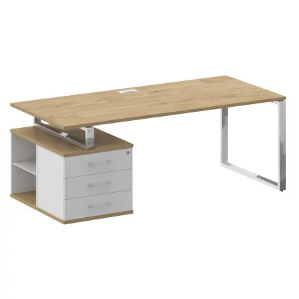 Стол руководителя с опорной тумбой , левый SHIFT SK.SRT-200 (L) Тиквуд Светлый/Белый Бриллиант_0