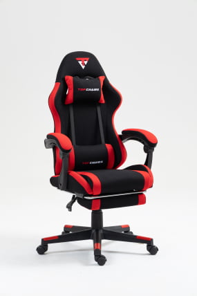 Кресло спортивное TopChairs Prophet с оттоманкой ткань черно-красный_0