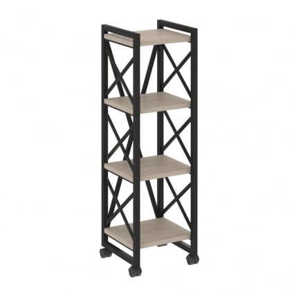 Стеллаж на колесных опорах - 4 полки LOFT  VR.L-MST.K-4.4 Металл черный Дуб Аттик_0