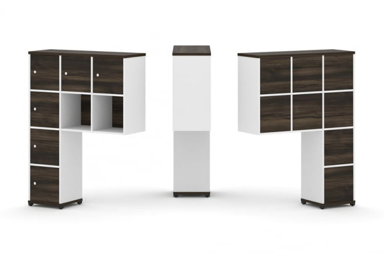 Надставка на стол высокая односторонняя + задняя стенка (8 шт.) + распашной фасад (6 шт.) CONCEPT CN.ONV-009 Дуб Мали Белый бриллиант Черный металл_0