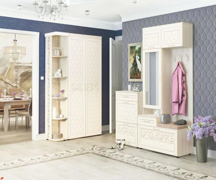 Угловой  набор мебели для прихожей Тиффани 5 Сосна Астрид Мелинга Игуана_0