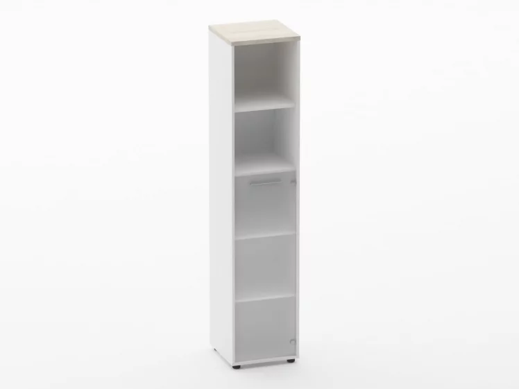 Шкаф 4 узкий  2 полки открытые и 1 стеклянная дверь Deka 10.19.16Пр Дуб Сантана светлый/Белый_0