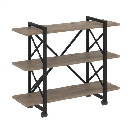 Стеллаж на колесных опорах - 3 полки LOFT  VR.L-MST.K-3.8V Металл черный Тиквуд темный_0