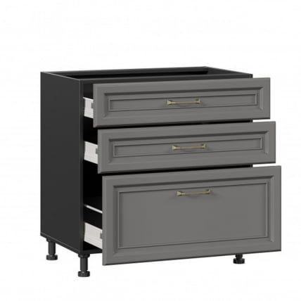 Тумба кухонная 800 с 3 ящиками ЛЮКС (4) Джелатто ЛД 241.930.000.166 Черный Оникс серый_1