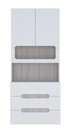 Стеллаж с ящиками Палермо Юниор 04 Ясень шимо светлый Белый глянец_2