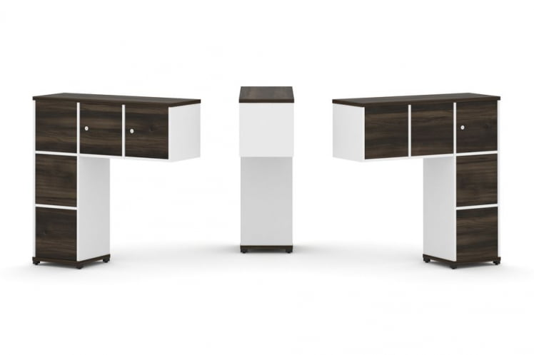 Надставка на стол низкая двухсторонняя + задняя стенка (5 шт.) + блок с 1-м ящиком (2 шт.) + распашной фасад (3 шт.) CONCEPT CN.DNN-006 Дуб Мали Белый бриллиант Черный металл_0