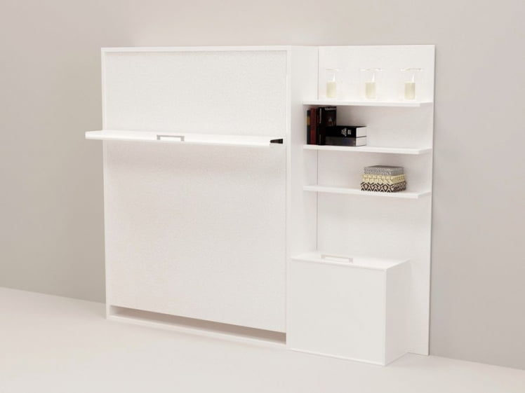 Откидная кровать с полкой Смарт 1 К 1400+П правая Белая шагрень_0