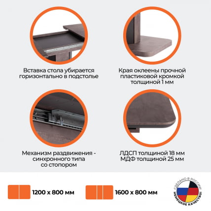 Стол обеденный СКАТ ЛДСП/МДФ, 120-160х80х75 см, Оникс/Графит / SKAT_13