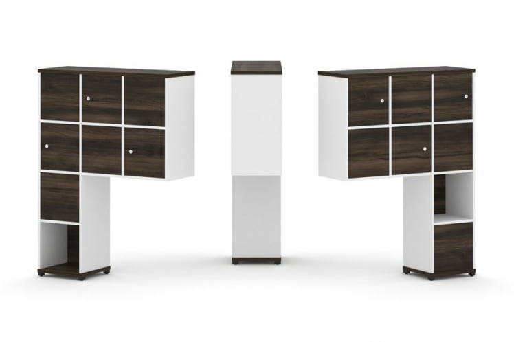 Надставка на стол высокая двухсторонняя + задняя стенка (8 шт.) + распашной фасад (6 шт.) CONCEPT CN.DNV-002 Дуб Мали Белый бриллиант Черный металл_0