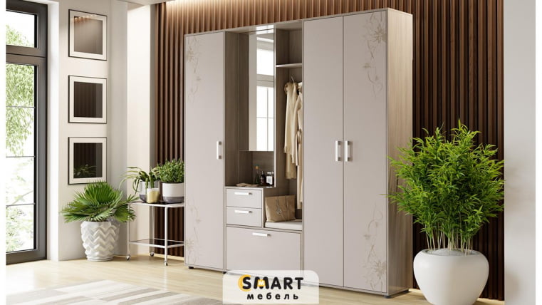 Набор мебели для прихожей Витра № 2 Ясень Шимо Бежевый фон глянец с рисунком_0