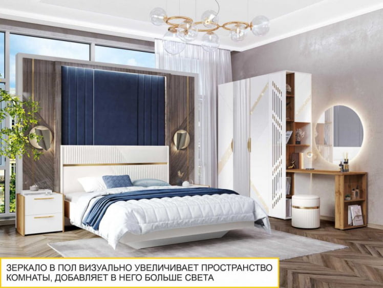 Шкаф трехдверный с зеркалом (лев/прав) Монако 903.12 Дуб Вотан / Белый шпон / Альпийский белый_3