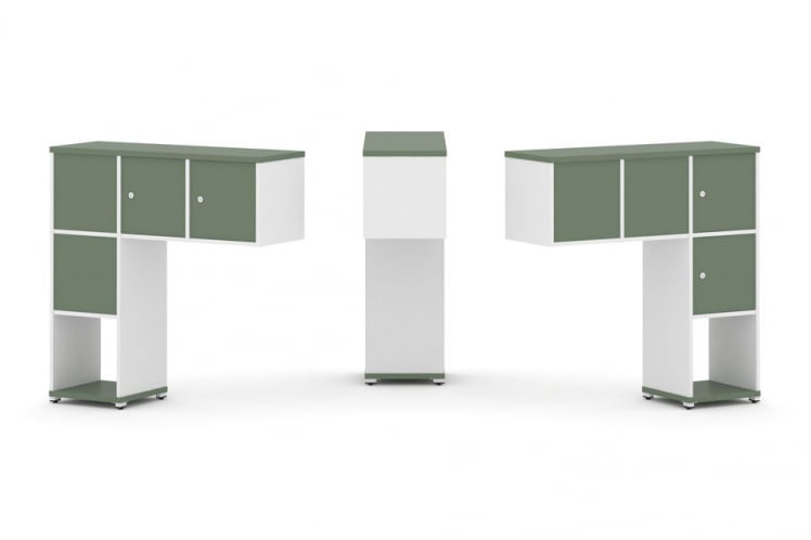 Надставка на стол низкая двухсторонняя + задняя стенка (4 шт.) + распашной фасад (4 шт.) CONCEPT CN.DNN-002 Кобо Белый бриллиант Белый металл_0