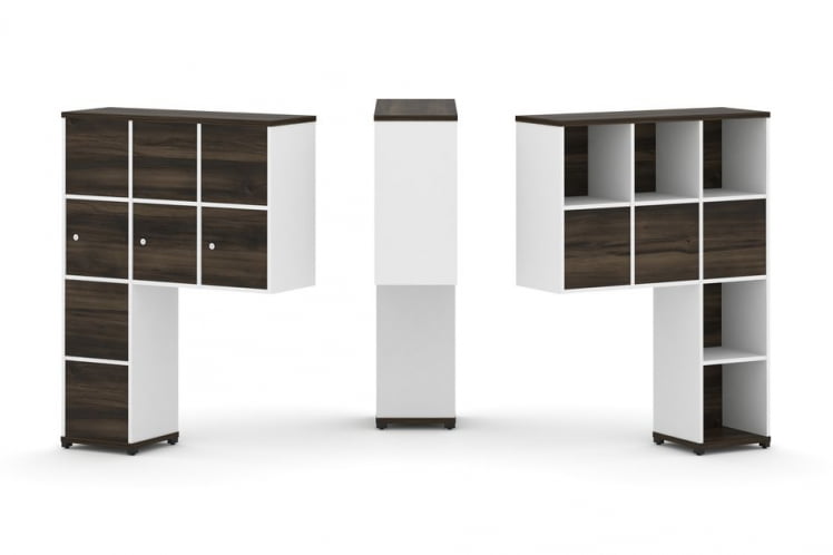 Надставка на стол высокая двухсторонняя + задняя стенка (8 шт.) + распашной фасад (3 шт.) CONCEPT CN.DNV-010 Дуб Мали Белый бриллиант Черный металл_0