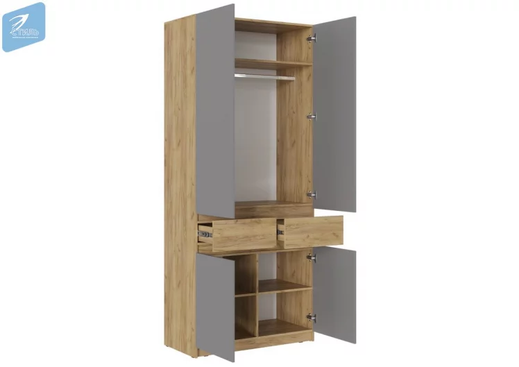 Шкаф 2-х створчатый ШК-001 БОСТОН дуб крафт золотой/Шифер серый_1