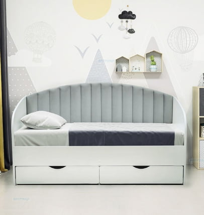 Кровать с продольной мягкой спинкой Софа №12 (800х1600) Дуб Крафт серый Велюр 014_0