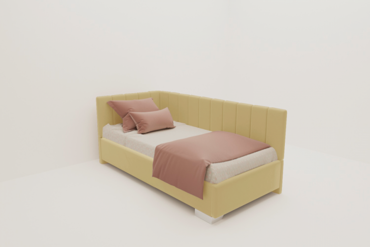 ДЕТСКАЯ МЯГКАЯ ИНТЕРЬЕРНАЯ КРОВАТЬ ТЕРРА С ОРТОПЕДИЧЕСКИМ ОСНОВАНИЕМ (BERHOUSE) Цвет фасада: Желтая охра; Материал фасада: Металл/Велюр; Спальное место: 1200х1900_0