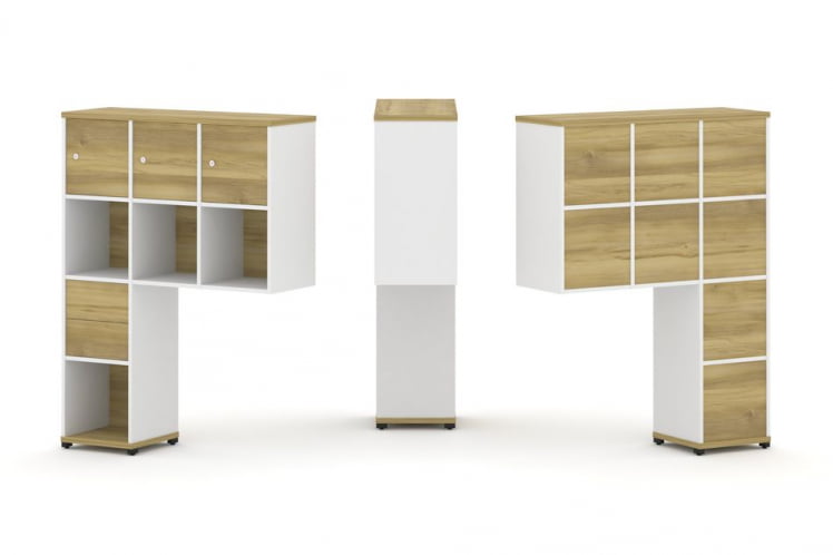 Надставка на стол высокая односторонняя + задняя стенка (8 шт.) + распашной фасад (3 шт.) + блок с 2-мя ящиками (1 шт.) CОНCЕПТ CН.ОНВ-004 Дуб Винченцо Белый бриллиант Черный металл / CONCEPT CN.ONV-004_0