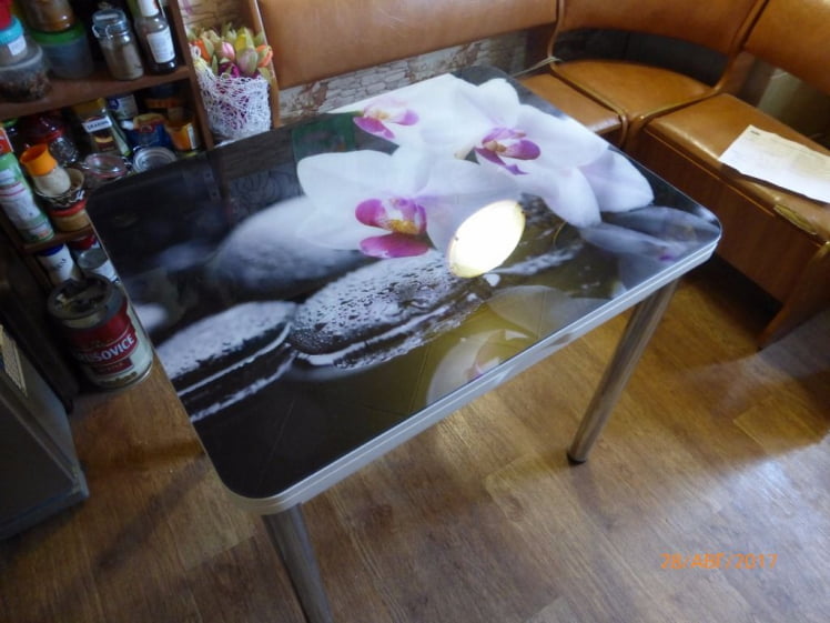 Стол поворотно-раскладной 1,2 Ника, СТЕКЛО, опоры D50 круглые ХРОМ, Беленый дуб/R041_3