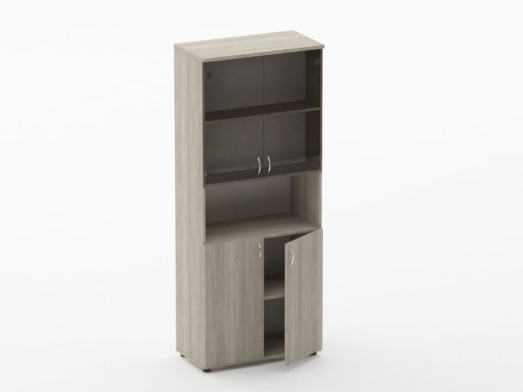 Шкаф высокий со стеклом и нишей Twin 16.16.161 Дуб Сантана светлый_1