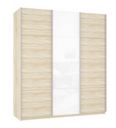 Шкаф-купе трехдверный Прайм 1800 ДСП/Белое стекло/ДСП Дуб сонома_0
