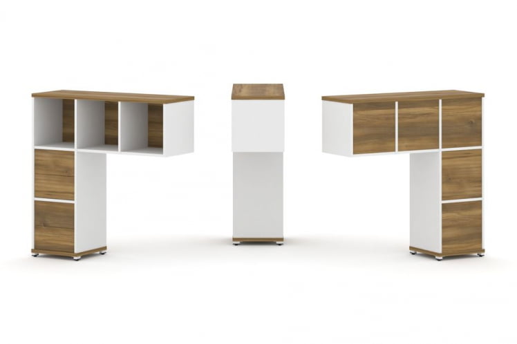 Надставка на стол низкая односторонняя + задняя стенка (5шт.) + блок с 2-мя ящиками (2шт.) CONCEPT CN.ONN-003 Сандал Янтарный Белый бриллиант Белый металл_0