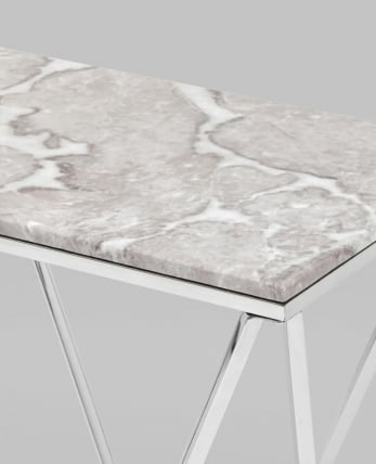 Консоль Авалон 122*41 серый мрамор сталь Серебро_2