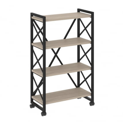 Стеллаж на колесных опорах - 4 полки LOFT  VR.L-MST.K-4.8 Металл черный Дуб Аттик_0