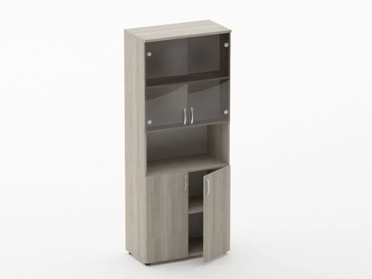 Шкаф высокий со стеклом и нишей Glassy 6.19.141 Дуб сантана светлый_1