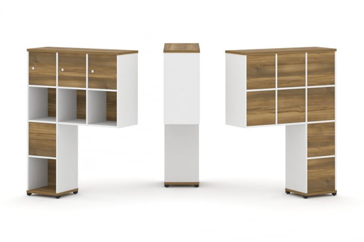 Надставка на стол высокая односторонняя + задняя стенка (8 шт.) + распашной фасад (3 шт.) + блок с 2-мя ящиками (1 шт.) CОНCЕПТ CН.ОНВ-004 Сандал Янтарный Белый бриллиант Черный металл / CONCEPT CN.ONV-004_0