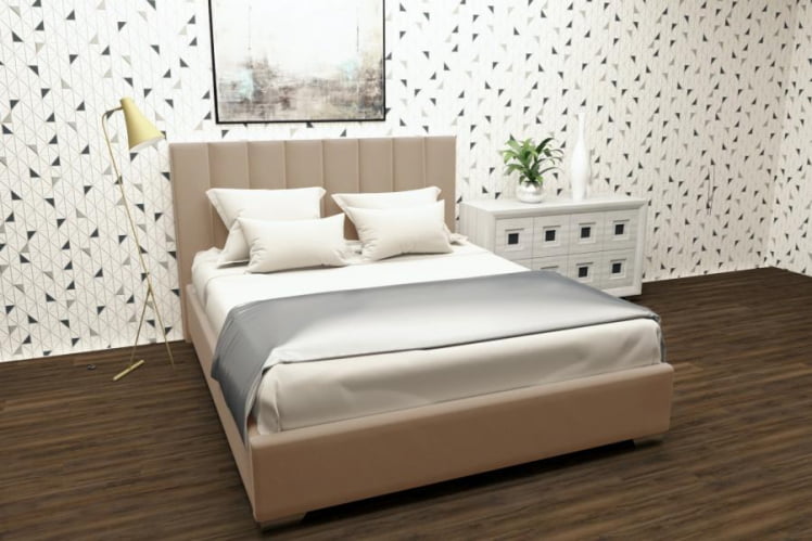 Мягкая интерьерная кровать Терра с подъемным механизмом Цвет фасада: Светло коричневый; Материал фасада: Металл/Велюр; Спальное место: 1600х2000 мм_0