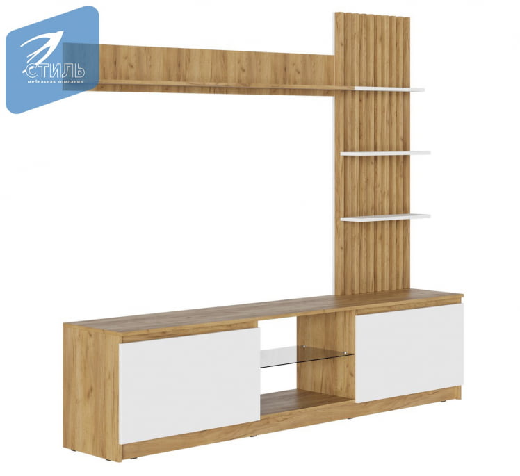 Стенка Бостон НМ-001 Дуб крафт золотой/Белый глянец_2