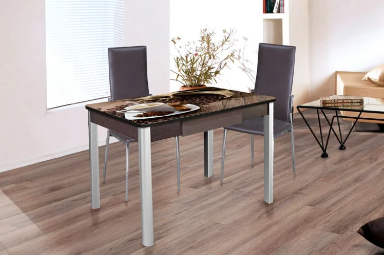 Стол нераздвижной с ящиком 1,0 Триумф, СТЕКЛО, опоры полуовал ХРОМ, Венге/R012_78983_1