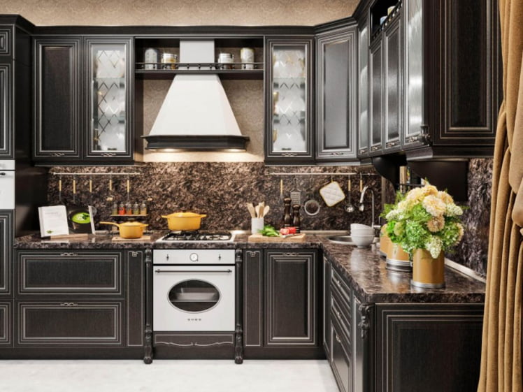 Шкаф кухонный 800 с открытой полкой Италия ЛД 275.566.000 Черный Дуб темный_1