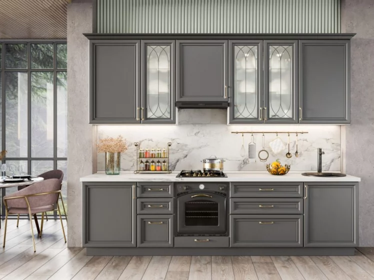 Шкаф кухонный 400 высокий со стеклом Джелатто ЛД 241.420.000.110 Белый Оникс серый_2