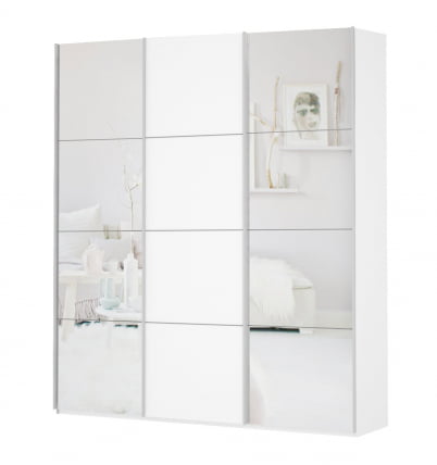 Шкаф-купе трехдверный Прайм 1800 Зеркало/ДСП/Зеркало Белый снег_0