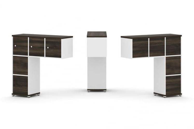 Надставка на стол низкая односторонняя + задняя стенка (5шт.) + блок с 2-мя ящиками (2шт.) + распашной фасад (3 шт.) CONCEPT CN.ONN-005 Дуб Мали Белый бриллиант Белый металл_0