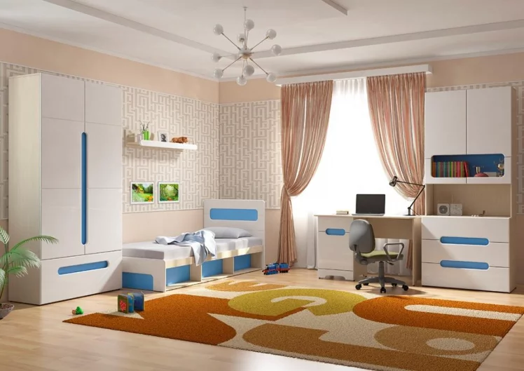 Стол Палермо-3 Юниор Белый глянец Ясень шимо светлый Синий_4