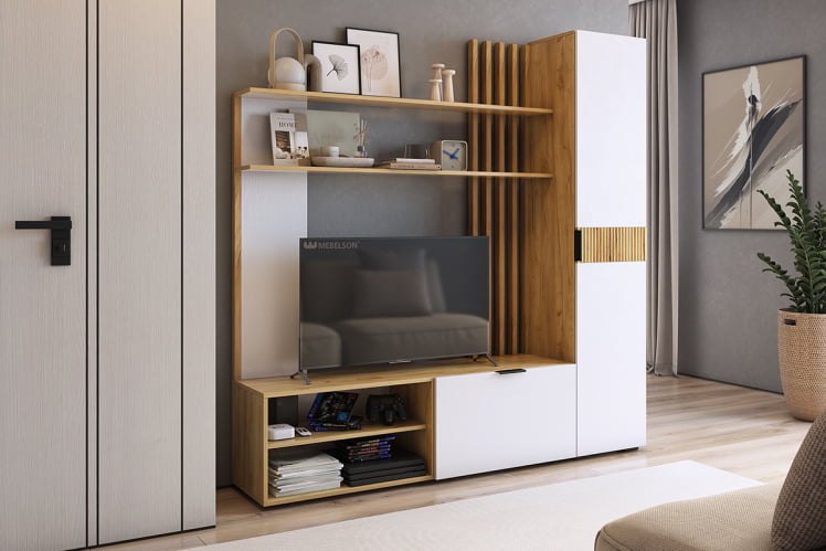 Гостиная ГК01Бери дуб крафт золотой/белое дерево_0