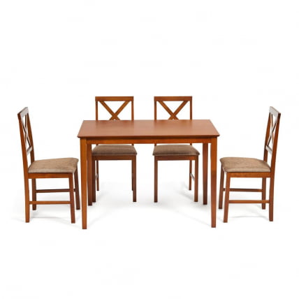 Обеденный комплект Хадсон (стол + 4 стула) Хадсон (стол + 4 стула)/ Hudson Dining Set дерево гевея/мдф, стол: 110х70х75см / стул: 44х42х89см, Espresso, ткань кор.-зол. (1505-9)_0
