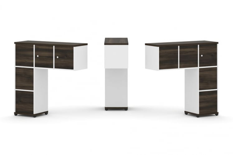 Надставка на стол низкая двухсторонняя + задняя стенка (5 шт.) + блок с 2-мя ящиками (2 шт.) + распашной фасад (3 шт.) CONCEPT CN.DNN-005 Дуб Мали Белый бриллиант Черный металл_0