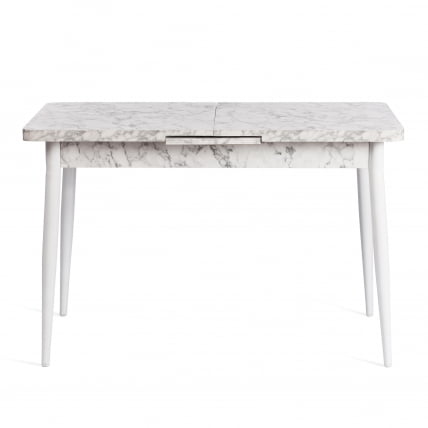 Стол обеденный ALTA (mod. 1183) ЛДСП+меламин/металл, 120+30 х 70 х 75 см, белый мрамор/белый_2