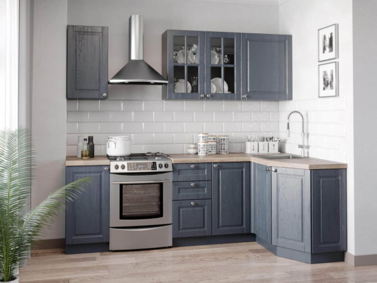 Шкаф кухонный 400 со стеклом Тип 2 Мокка ЛД 274.320.000.149 Черный Дуб фактурный антрацит_1