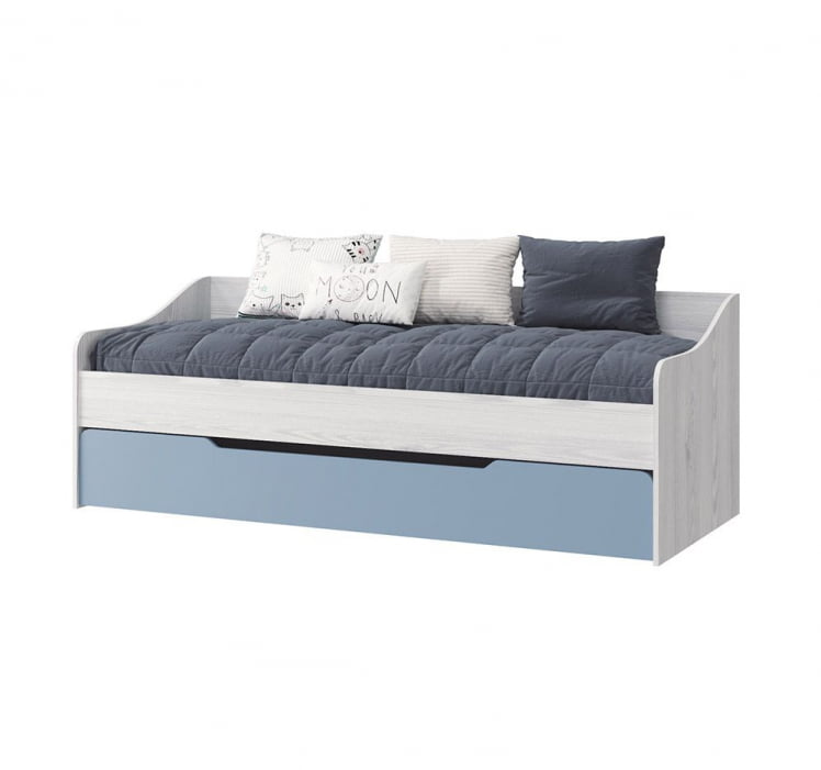Кровать-софа Стич, выдвижная, ясень анкор светлый/серо-голубой_0