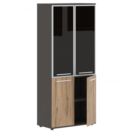 Шкаф комбинированный  с дверьми в металлической раме ЕДИС ЕХCС 85.7 Дуб Денвер светлый Белый Мокко / EDIS EHCS_1