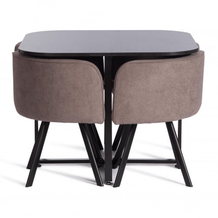 Комплект (стол, 4 стула) QUADRON (mod. PT14) Стол: МДФ/металл, стул: металл/шенилл, 100х100х73 см, 69х56х71 см, Mocha (мокко) LY1701-27/черный_0