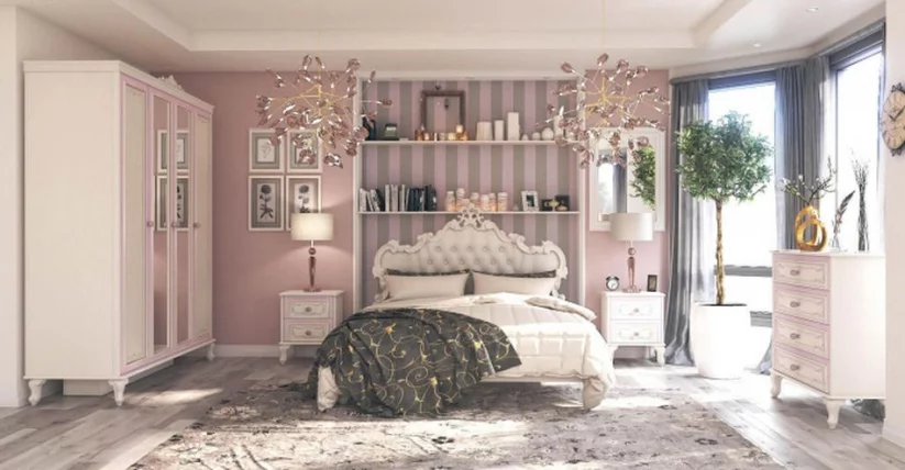 Стол письменный с зеркалом и банкеткой Маркиза 06 Алебастр Шампань_14