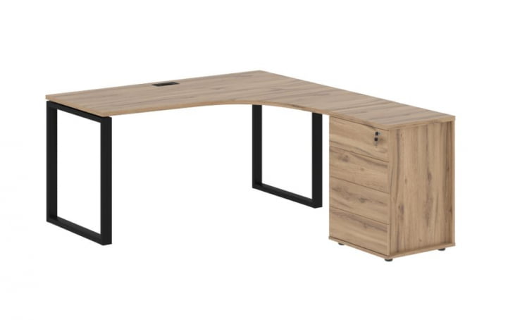 Стол эргономичный с тумбой правый EDIS EQCET 1518 R Дуб Денвер светлый Черный_0