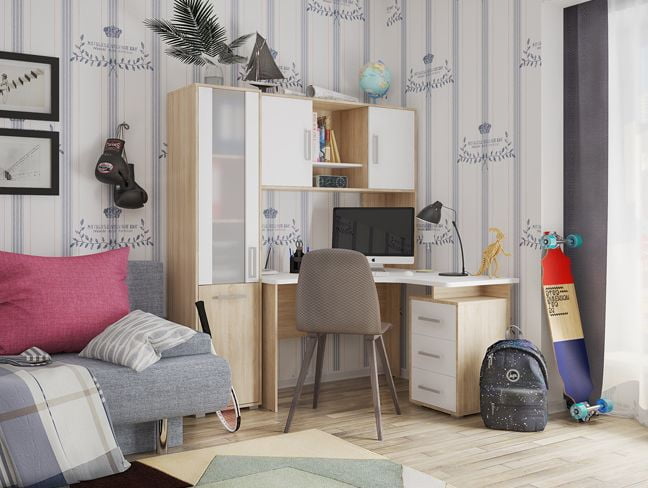 Надстройка стола компьютерного 1200 Лайт-2 модуль 01 Дуб сонома/Белый_2